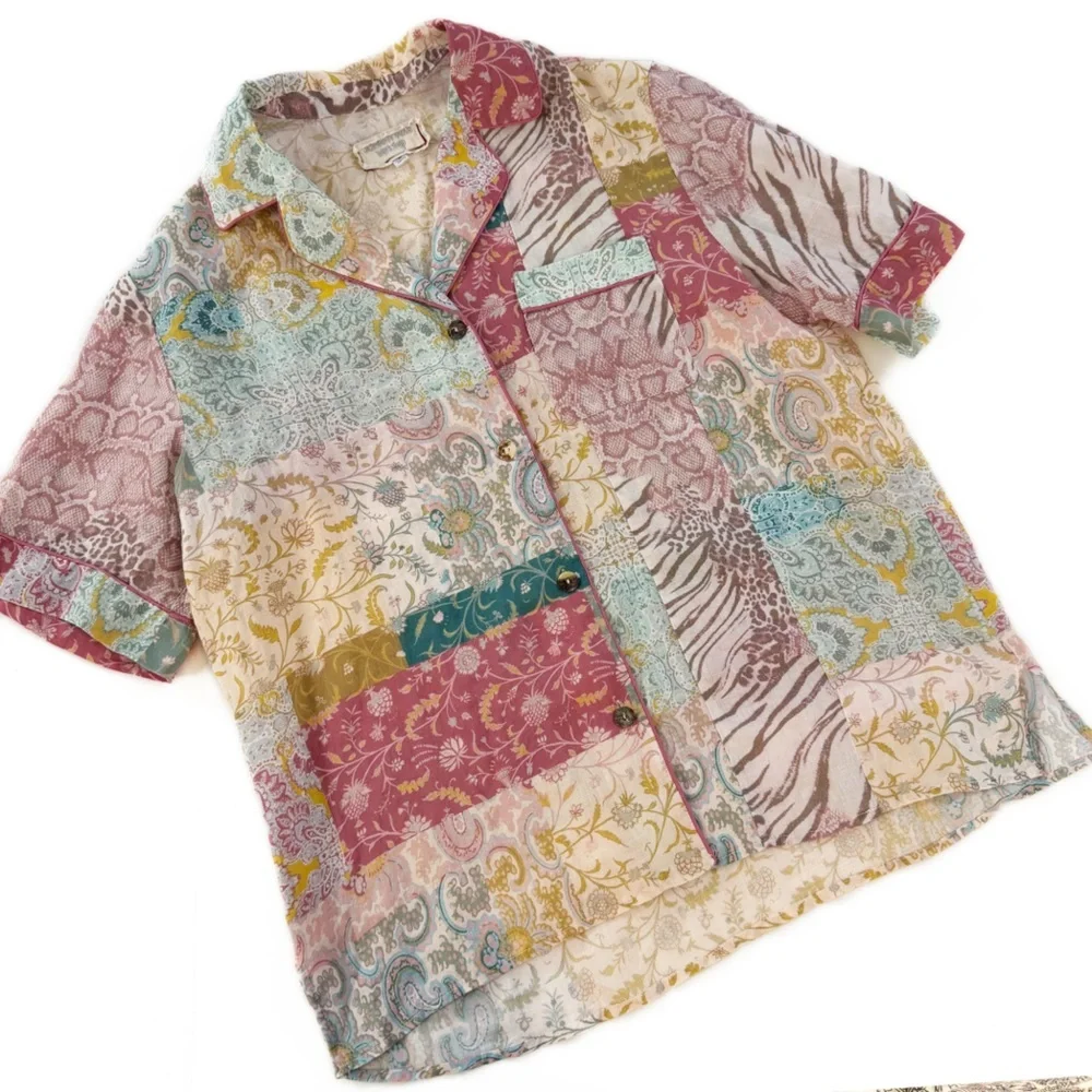 Johnny Was Shirt Womens Medium Marseilles Garden Resort Button Down Floral - Picture 2 of 6